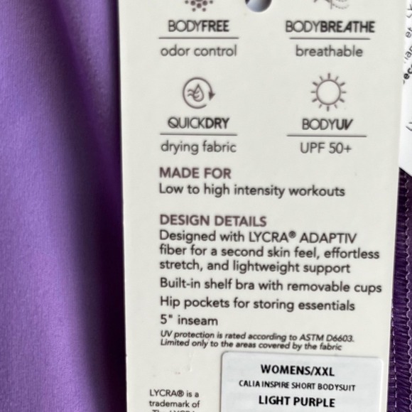 CALIA NWT Inspire Bodysuit Purple XLLycra Activewear Yoga Gym - Picture 5 of 11